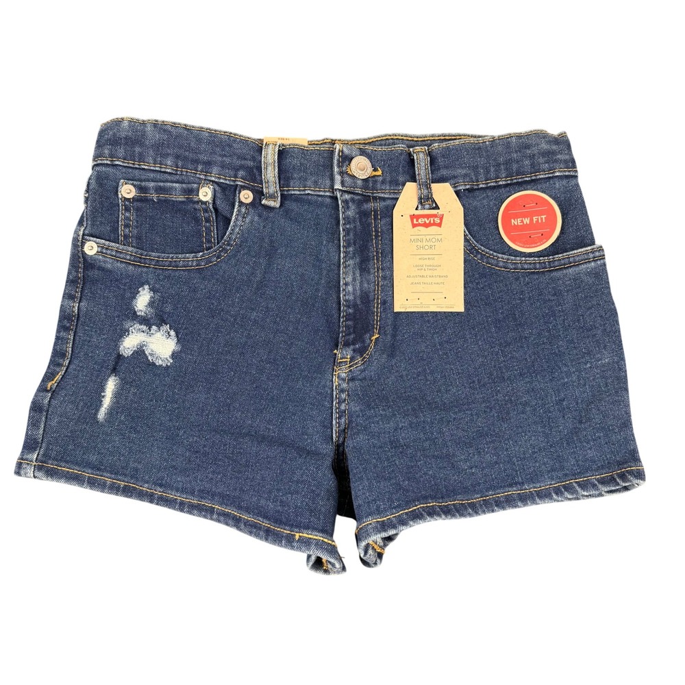 Levi's Mini Mom‎ Short Girls 14 Reg Blue Dark Wash Distressed High Rise Stretch